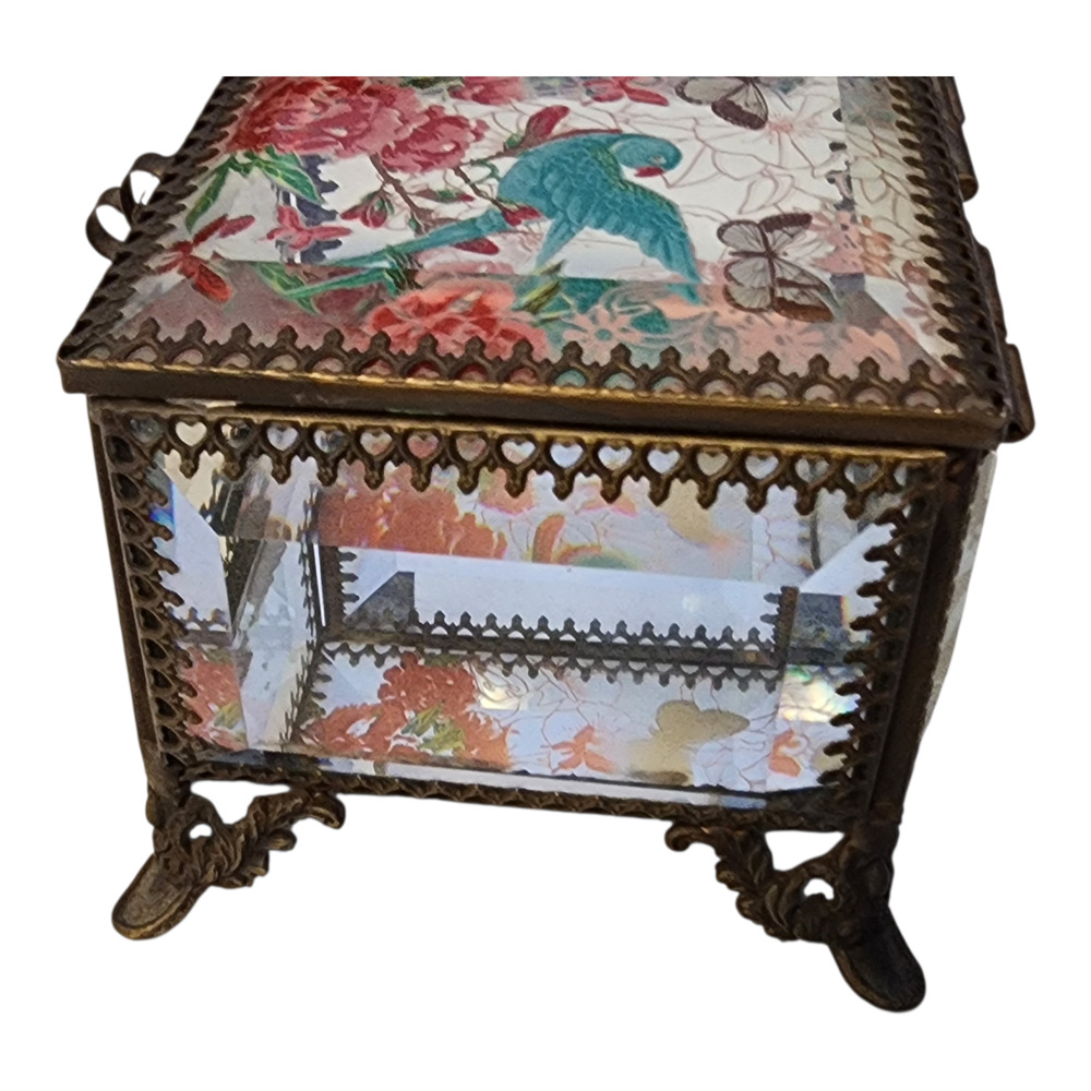 Nicole Miller Glass Trinket Box Bird Floral Jewelry Box Vintage Style Keepsake - Picture 5 of 11